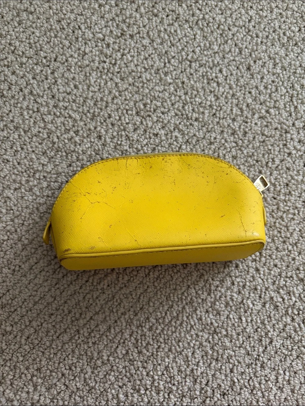Tory Burch Yellow Leather Dome Cosmetic Case Small Pouch FLAWS